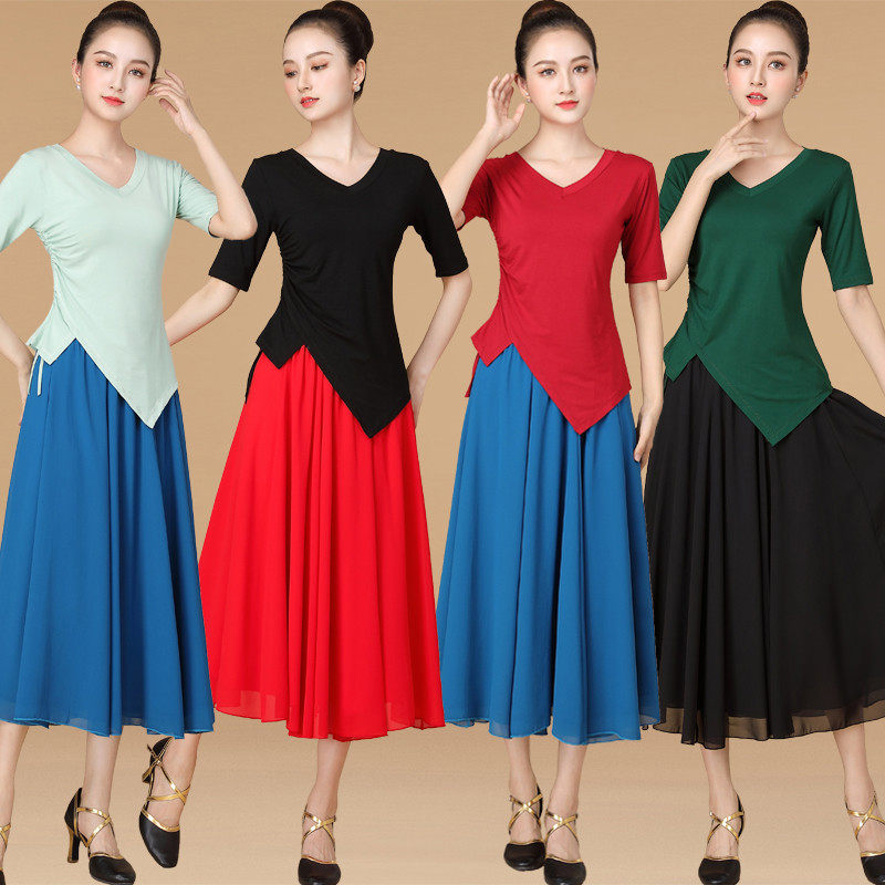 2022 new square dance costumes MoDeir blouses snowspun dancing clothes big hem skirts dance performance costumes-Taobao