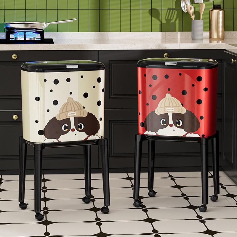 Cartoon-Style Tall Trash Can for Home Kitchen, Stand-Up Design, No Need to Bend Over, Large Capacity, Press-Type, with Wheels, Movable Trash Bin Cartoon-Style Tall Trash Can for Home Kitchen, Stand-Up Design, No Need to Bend Over, Large Capacity, Press-Type, with Wheels, Movable Trash Bin