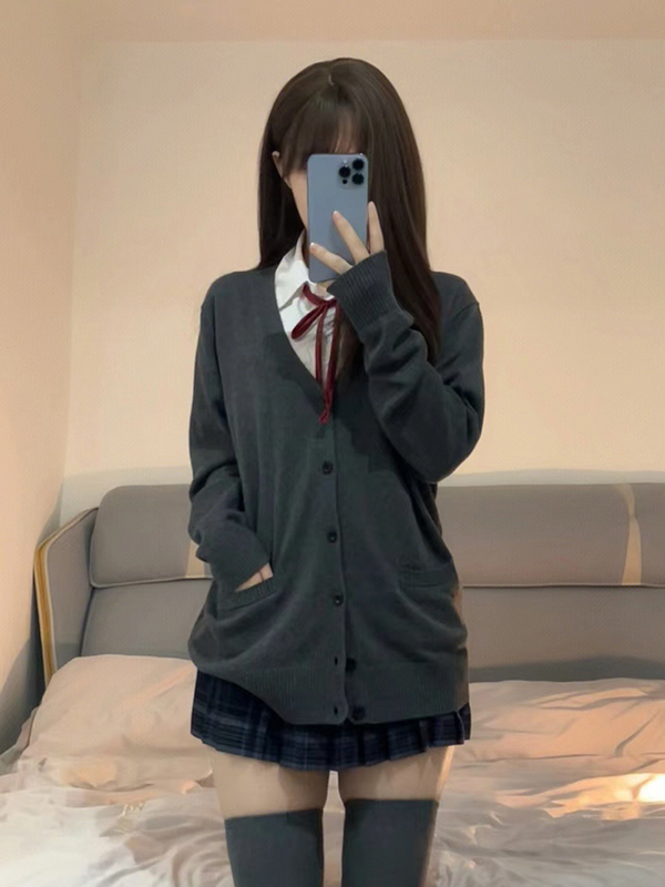 Xixiang Beyond Cardigan Jk Uniform Academy Style Outerwear Loose Solid Color Sweater Knitted Long Sleeve Jacket for Women