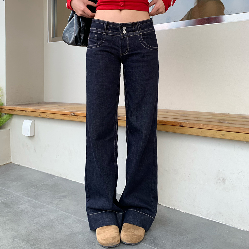 Erya Yaya Yuan Niu Low-Waist Straight-Leg Jeans for Women, New Spring Style, Slim-Fit, Height-Enhancing, Slimming, Slightly Flared Pants