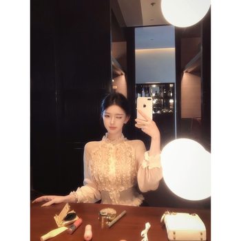 Jayky yang florentine girl rayon high-neck lace shirt women's long-sleeved waist top