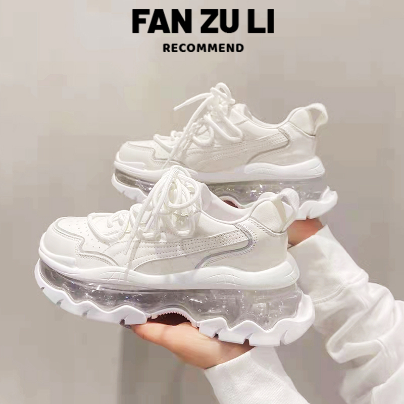 Women's Shoes Spring New Casual Sports Jelly Transparent Air Cushion Thick-Soled Height-Increasing Dad Shoes Shock-Absorbing White Shoes Hot Style