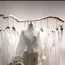 Clothing store display rack mens clothing store branch ceiling hemp rope hanger womens clothing store decoration wooden creative hook