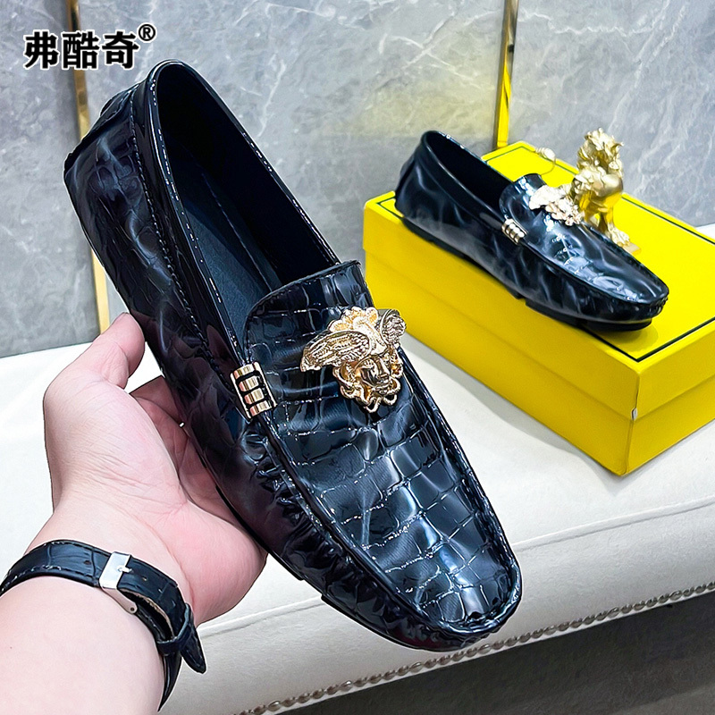 Medusa Men's Shoes, Beauty Head Design, Genuine Leather, High-End Loafers, Men's Social Slip-On Casual Leather Shoes