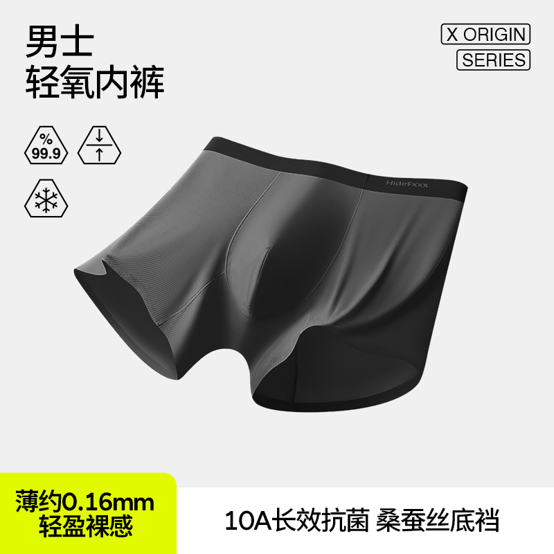 Hidefxxx Breathable Men's Boxer Briefs with Light Oxygen Mulberry Silk Inner Lining, Moisture-Wicking, Sports Anti-Chafing Leg Protection Boxer Shorts