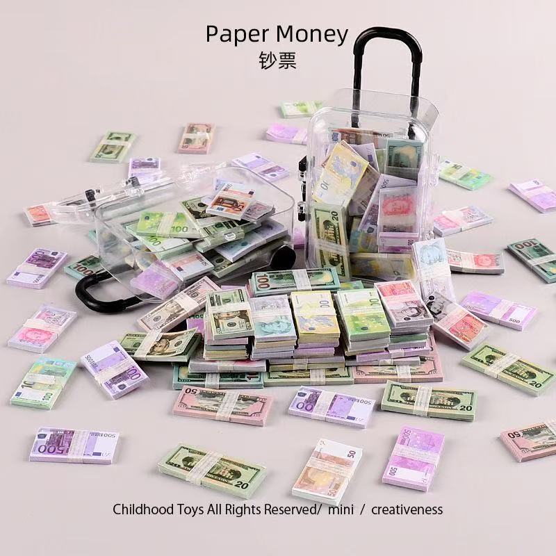 Miniature Money, Small Banknotes, Fake Money, Paper Money, Realistic Suitcase Model, Decoration, Food Play, Children's Pretend Play Toys