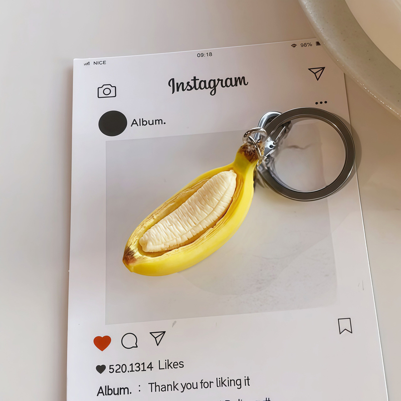 3D Realistic Half-Peeled Banana Keychain Student Backpack Pencil Case Pendant Creative Fun Banana Boat Fruit Model