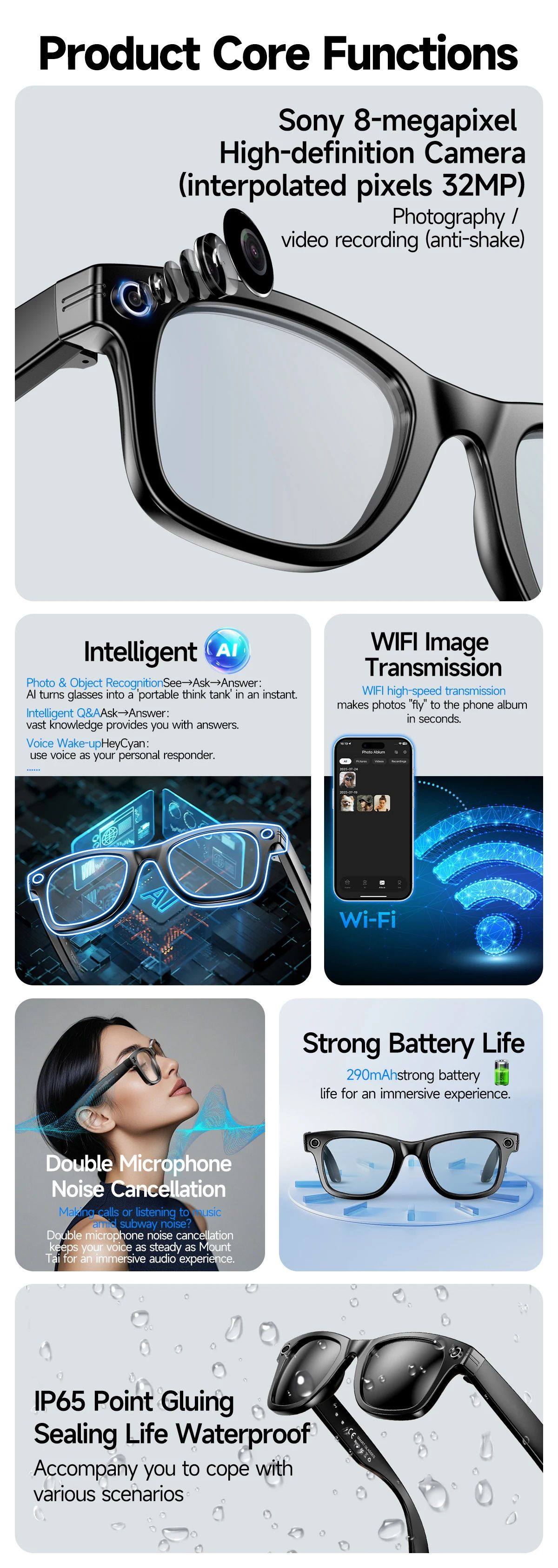 Умные очки new 800w camera ai glasses men color-changing smart translat 007