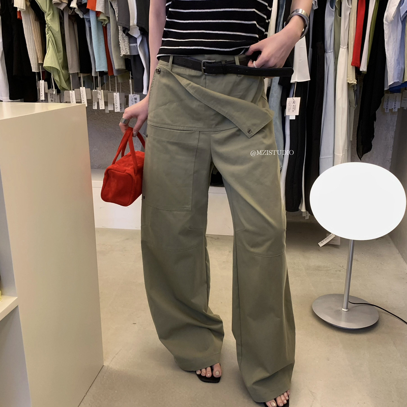 Mzi Studio-Korean-Style Summer Innovative Button-Flap High-Waisted Casual Pants That Cover the Body and Make the Legs Look Longer 19202 # #