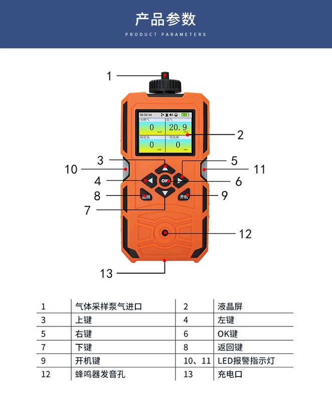 Máy dò khí bốn trong một loại máy bơm dành cho các mỏ than, báo động nồng độ ankan trong đường hầm phát hiện không gian hạn chế dưới lòng đất máy dò khí gas