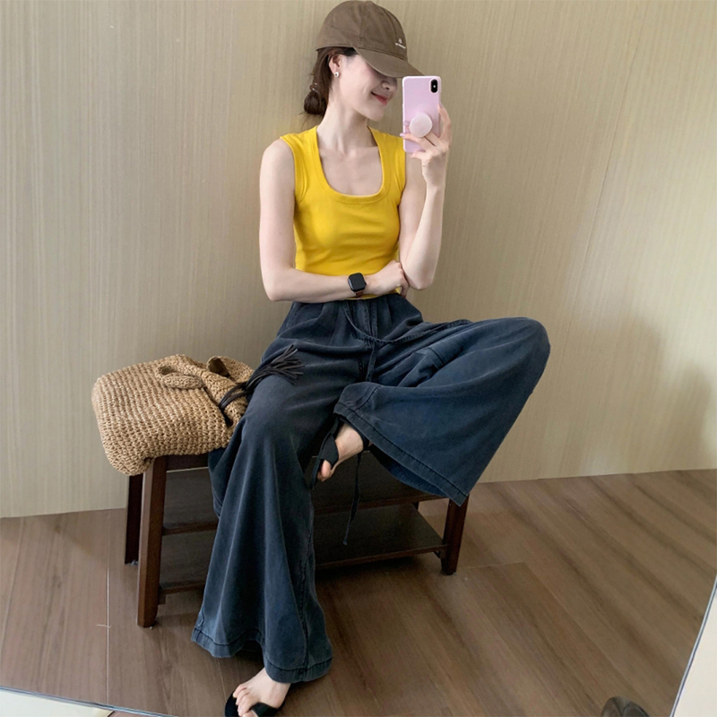 Yellow Waist-Cinching Racerback Tank Top, Stunning Women's Top, 2026 New Thai Summer Dopamine Chic and Beautiful Top Yellow Waist-Cinching Racerback Tank Top, Stunning Women's Top, 2026 New Thai Summer Dopamine Chic and Beautiful Top