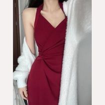 Plus size fat girl new Chinese style retro halter neck suspender dress lazy knitted sweater womens autumn and winter suit