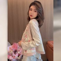 New Chinese style national style small super good-looking Tang suit printed buckle vest top suit for women 2024 spring new style