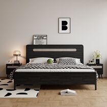 All solid wood retro black rattan bedside double bed 1 5 single bed Italian light luxury master bedroom pastoral wedding bed