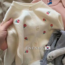 Korean childrens clothing 2022 spring new style girls stylish embroidered small flower knitted cardigan childrens cute long-sleeved sweater