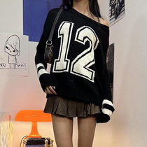 Beautiful mother-in-law style street style bumpy braided one-shoulder sweater hot girl autumn and winter loose and versatile pullover sweater