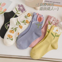 Flower socks for women mid-calf socks in spring summer and autumn three-dimensional small petals sweet style Korean style stockings niche personality college socks