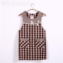 Japanese style thickened cotton and linen fabric plaid apron for home kitchen cleaning cute Korean style cover summer clothes milk tea shop special