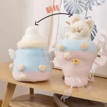 Esder flips the bouquet of flowers in his hand Dudu Meow Valentines Day girlfriends birthday gift doll and a small bouquet for girls.