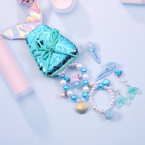 Mermaid childrens necklace set princess hair accessories gift box dance class performance headwear cross-border girls jewelry