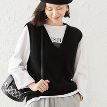 New high-quality goods support quality inspection 100% pure wool spring new womens niche design short v-neck pullover loose