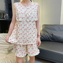 Anti-bump pajamas for women summer ultra-thin pure cotton silk summer vest shorts sleeveless suit home clothes for students