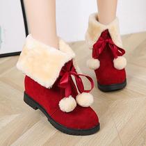 Snow boots for women in winter 2023 new Christmas red Northeastern cotton shoes for women with velvet to keep warm and thickened to subzero cold resistance shoes