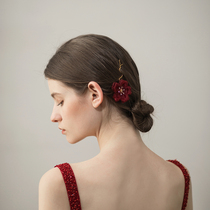 O390 new Chinese style simple burgundy gauze bridal headwear toasting cheongsam dress wedding bridesmaid hair accessories