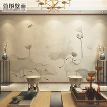 Modern new Chinese style hand-painted lotus TV background wall cloth 5d living room sofa background wall decoration wallpaper mural