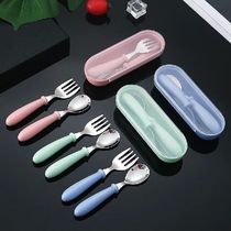 1 2Pcs Kids Spoon Fork Box Stainless Steel Cutlery Portable