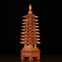 Wenchang Tower ornaments peach wood nine-story thirteen-story childrens study desk decoration carved peach wood crafts ornaments