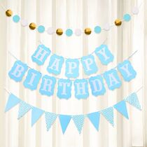 3pcs Set 16 4ft Blue Paper Card Birthday Banner 6 5ft Blue