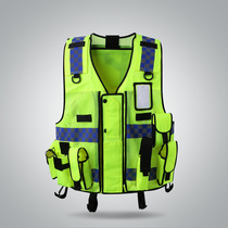 Long anti-reflective vest multi-bag construction site building safety protective vest fluorescent clothing jacket