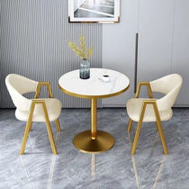 Nordic negotiation table casual milk tea shop reception table home small apartment balcony small round table imitation rock slab table and chair combination