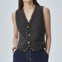 In stock Autumn Waltz Worsted textured tweed Curved placket short V-neck vest for autumn inner wear