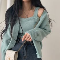 2024 new autumn Korean style knitted cardigan versatile camisole two-piece set western style sweater suit