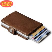 Genuine Leather Men Aluminum Wallet Back Pocket ID Card