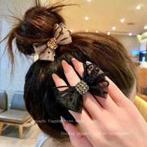 2024 new high-end headwear polka-dot bow hair accessories womens hair band half-tied hair rope ball head ponytail head rope