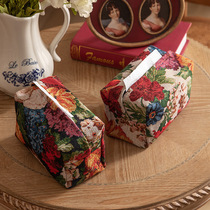 Household retro creative tissue bag living room floral fabric tissue box light luxury car tissue box storage high-end