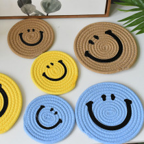 Japanese style home Nordic style dining table mat coaster smiley face insulation mat anti-scalding tea coaster cotton thread smiley face mat