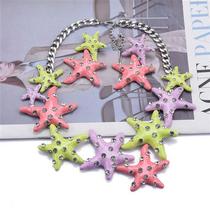 ZA2023 summer new starfish necklace European and American necklaces for women color matching alloy dripping oil inlaid diamond ocean style accessories