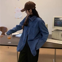 Plus size fat girl denim shirt jacket womens spring autumn winter Hong Kong style niche top loose layered shirt