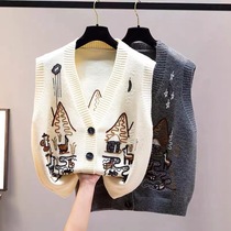 High-end 2023 spring and autumn new heavy industry embroidery retro style slimming knitted cardigan vest for outer wear