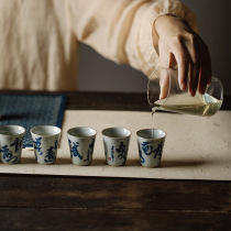 Hand-engraved antique green handwritten poems hand-painted silver setting sun teacup handmade thin teacup owners hand-painted teacup