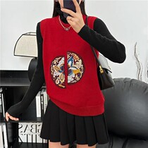 High quality national style new Chinese style knitted vest retro embroidered flower spring new style foreign style vest