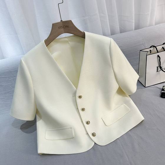 2024夏季新款米白色短款法式小香风气质西装外套女小个子百搭上衣