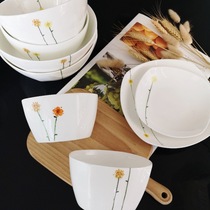 Exported bone china Daisy household tableware and dishes set simple and fresh rice bowl noodle bowl deep soup plate housewarming free
