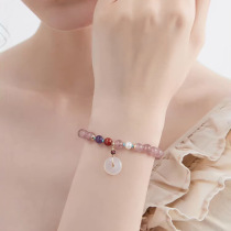 Peace buckle bracelet for women light luxury niche exquisite peach blossom strawberry crystal beads antique style high-end bracelet bracelet