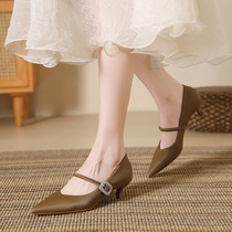 52397-75 (Sheepskin) Pointed Toe Rhinestone High Heels Womens 2024 New Internet Celebrity One-Word Straight Cat Heel Single Shoes for Women