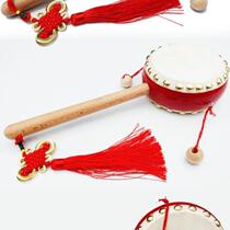 Old-fashioned peddler drum traditional rattle cowhide hand drum wooden wave drum shouting drum hawking drum handle drum%